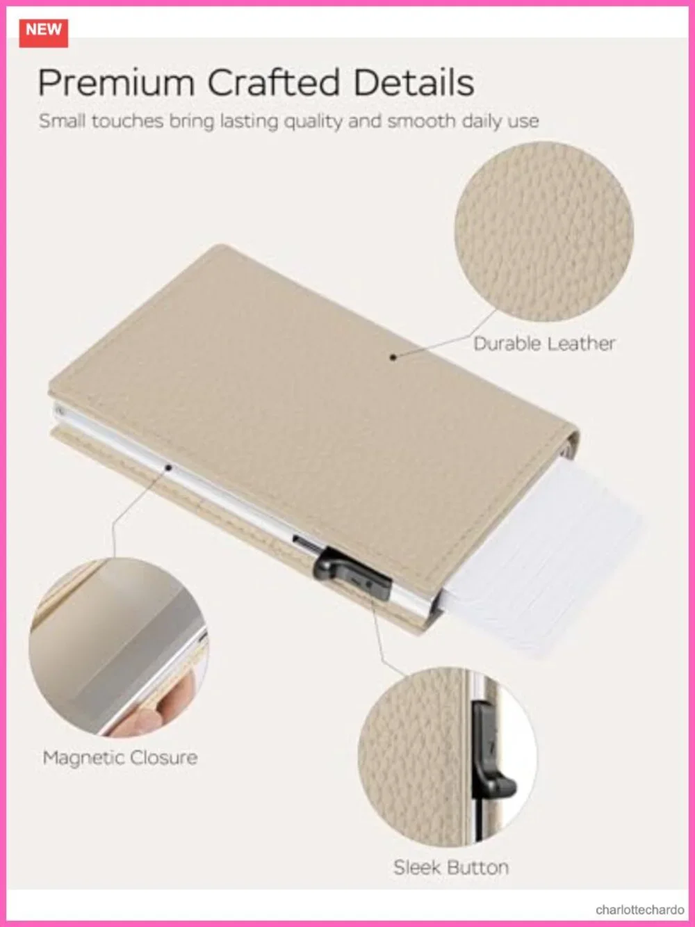 RFID Blocking Trifold Wallet with Pop Up Card Holder, Leather & Aluminum, Holds
